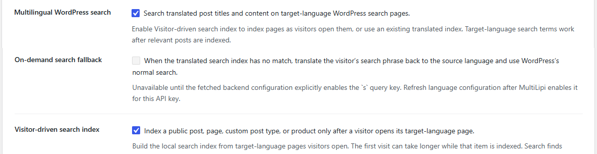 Multilingual Search Settings