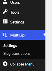 WordPress Admin MultiLipi Slug Translations Menu