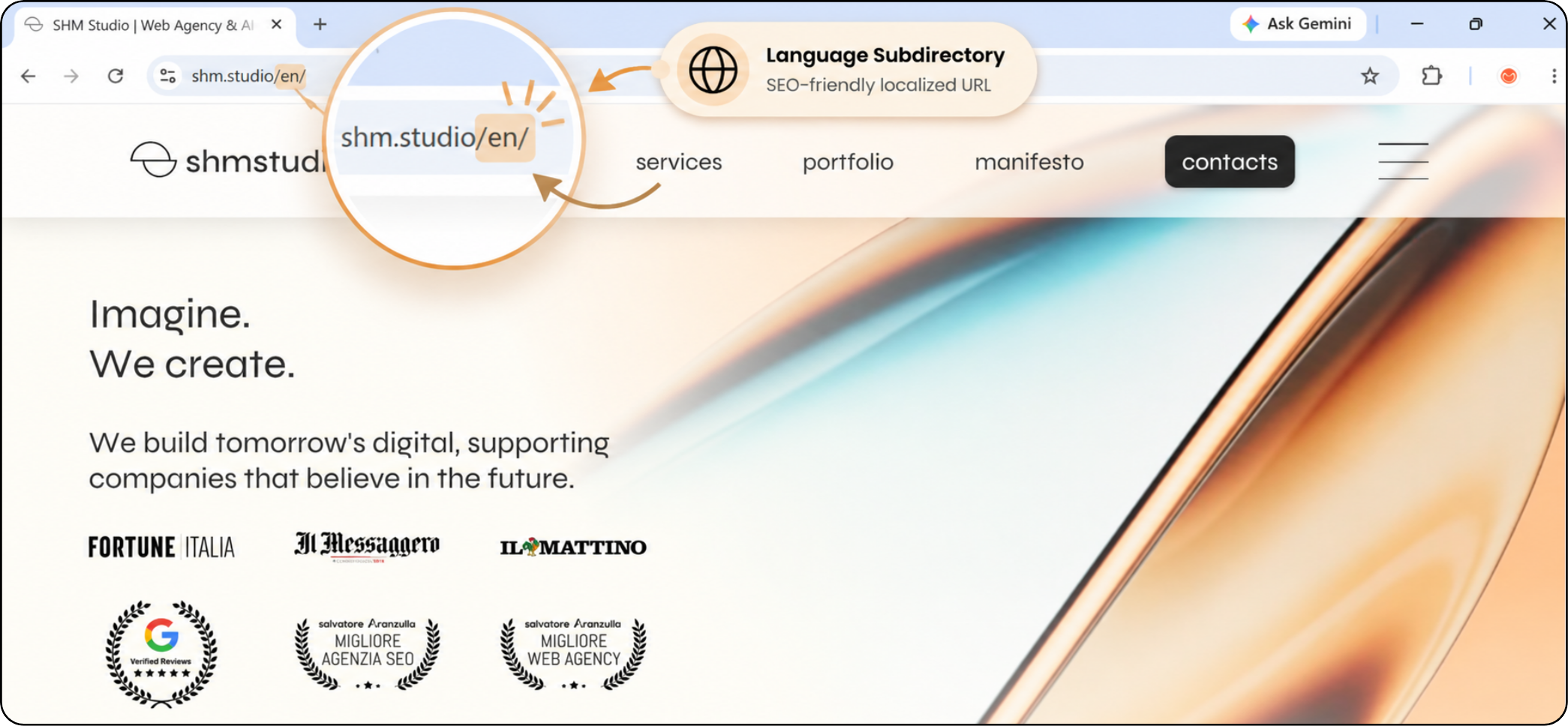 SHM Studio Milan web and AI agency website translated from Italian to English with MultiLipi